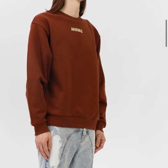 Aknvas Brown Crewneck Sweatshirt Light Yellow Logo Mens Size Large - Picture 4 of 9